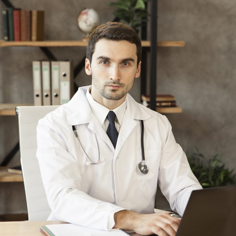medium shot doctor wearing lab coat 768x768